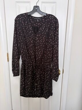 Black Floral Tie-Waist Long-Sleeve Dress
